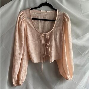 Levi's Puff Sleeve Tie Front Crop Pink Blouse XS Boho Cottage‎ Feminine Ballet